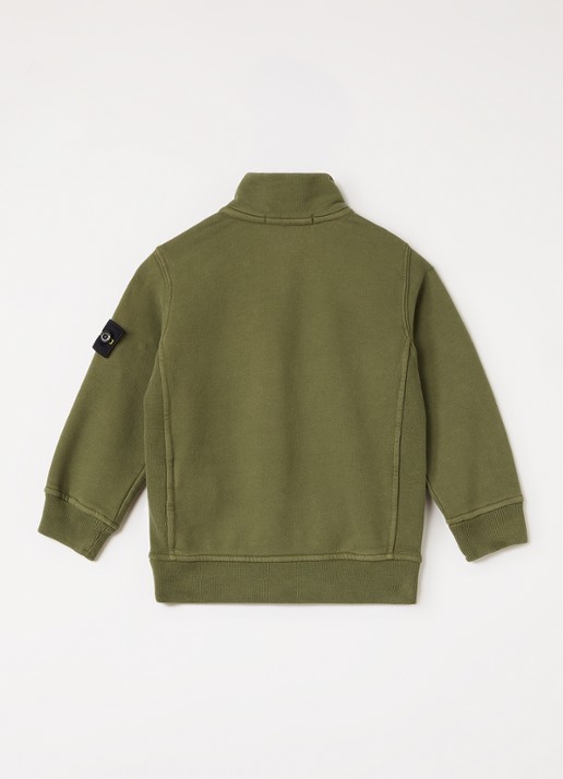 Stone Island 00005 sweater met logo en halve rits - voorkant 2 legergroen
