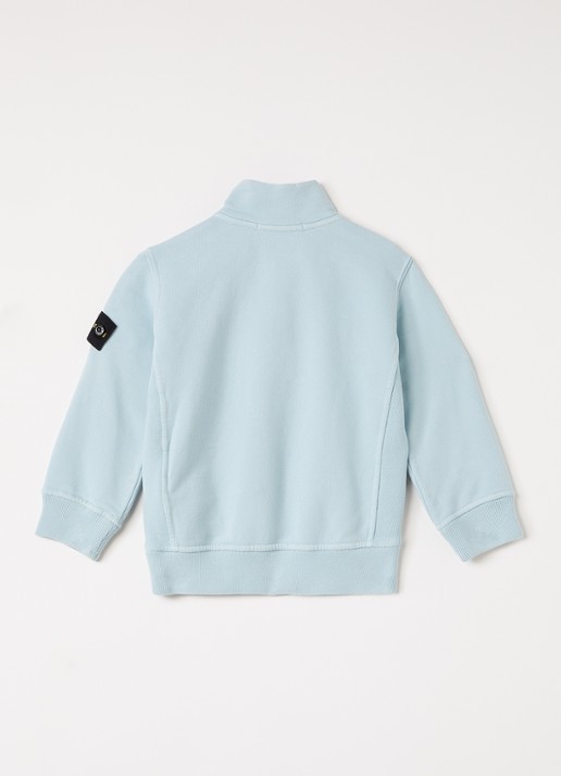 Stone Island 00005 sweater met logo en halve rits - voorkant 2 lichtblauw