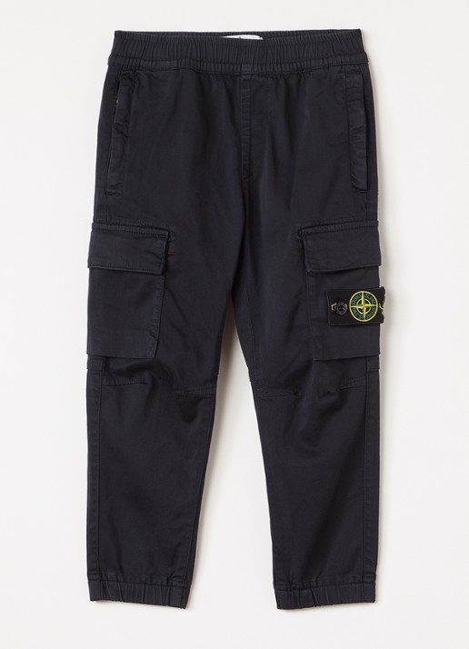 Stone Island 00006 tapered fit cargobroek met logo - voorkant donkerblauw