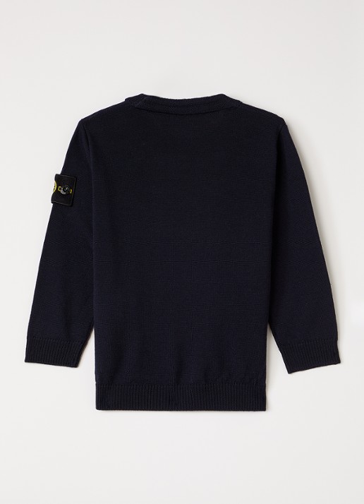Stone Island 00009 fijngebreide pullover van scheerwol - voorkant 3 donkerblauw