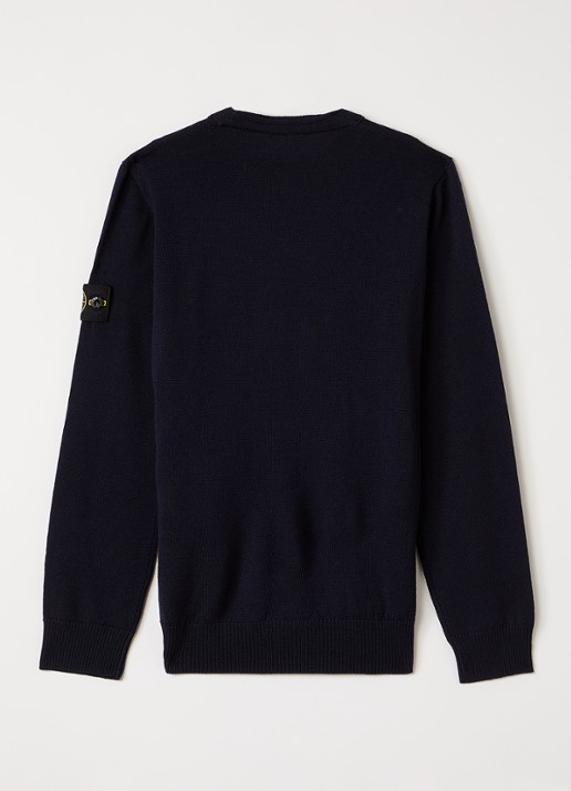 Stone Island 00009 fijngebreide pullover van scheerwol - voorkant 2 donkerblauw