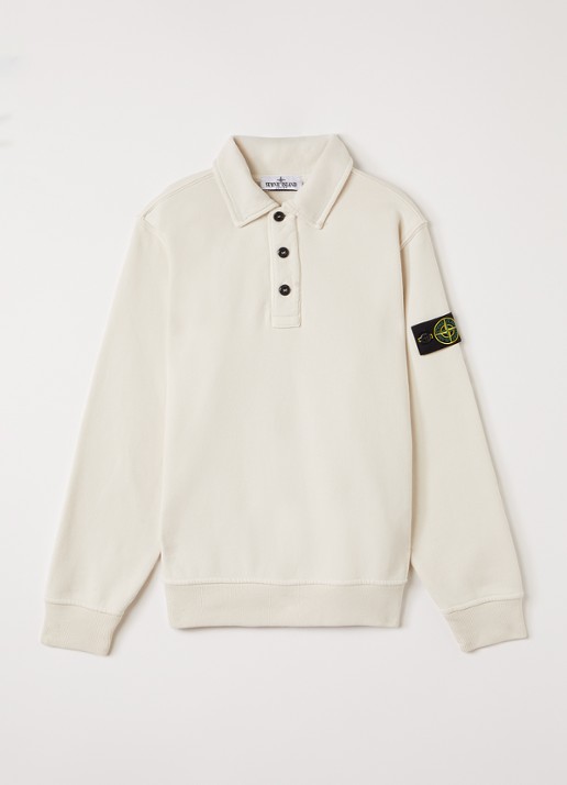 Stone Island 00012 sweater met logo - voorkant 2 gebroken wit