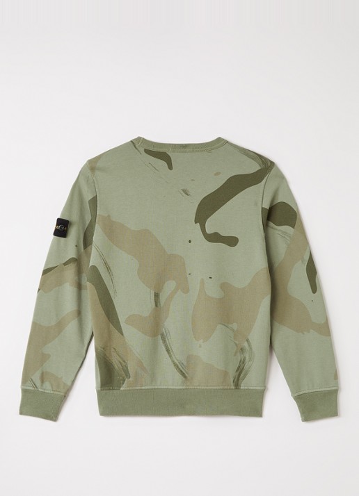Stone Island 00013 sweater met camouflageprint - voorkant 3 lindegroen