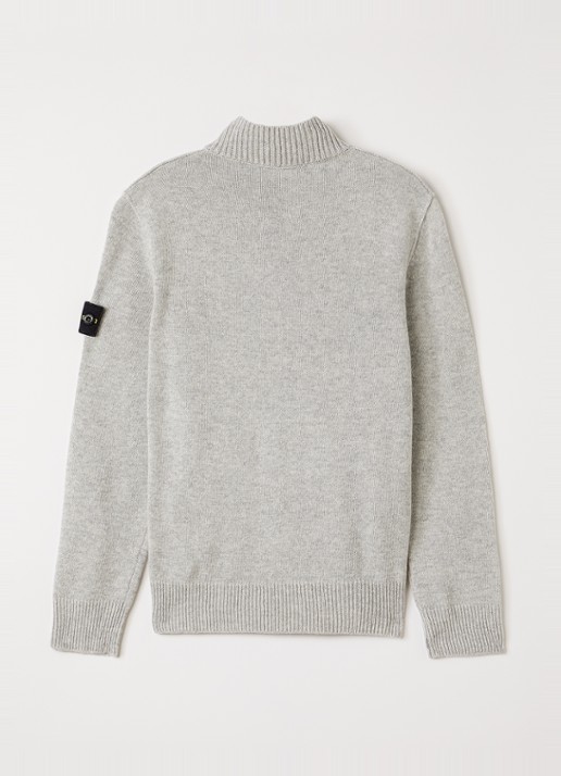 Stone Island 00014 fijngebreide trui in kasjmierblend met halve rits - voorkant 3 grijsmele
