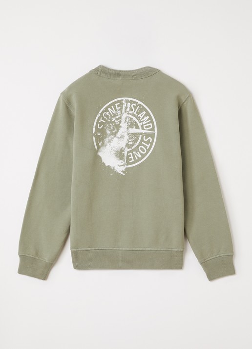 Stone Island 00014 sweater met logo- en backprint - voorkant 2 olijfgroen