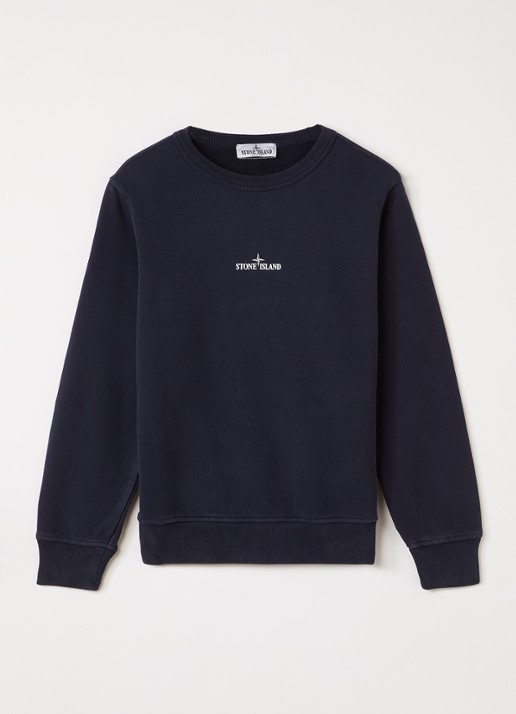 Stone Island 00014 sweater met logo- en backprint - voorkant 2 donkerblauw