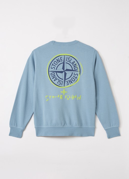 Stone Island 00018 sweater met logo- en backprint - voorkant 2 blauw