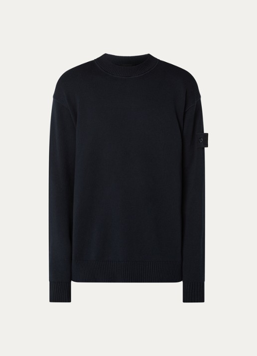 Stone Island 00063 fijngebreide trui in kasjmierblend met logo - voorkant 4 donkerblauw