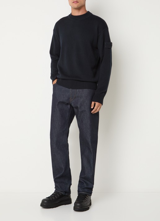 Stone Island 00063 fijngebreide trui in kasjmierblend met logo - voorkant 5 donkerblauw