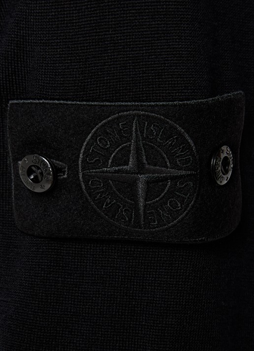 Stone Island 00066 fijngebreide pullover van scheerwol met col - detail 5 zwart