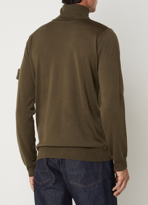 Stone Island 00066 fijngebreide pullover van scheerwol met col - achterkant legergroen