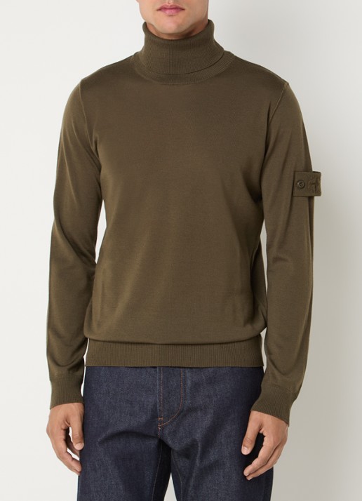 Stone Island 00066 fijngebreide pullover van scheerwol met col - detail 4 legergroen