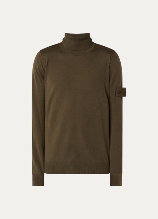 Stone Island 00066 fijngebreide pullover van scheerwol met col - voorkant 2 legergroen