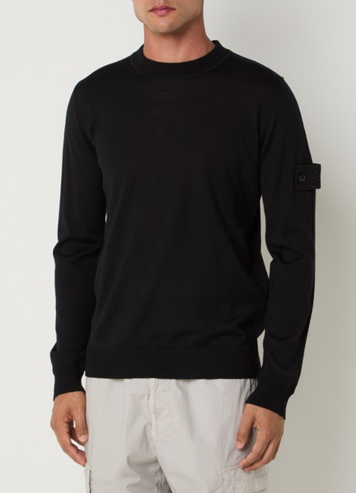 Stone Island 00074 fijngebreide pullover van scheerwol met logo - detail 3 zwart
