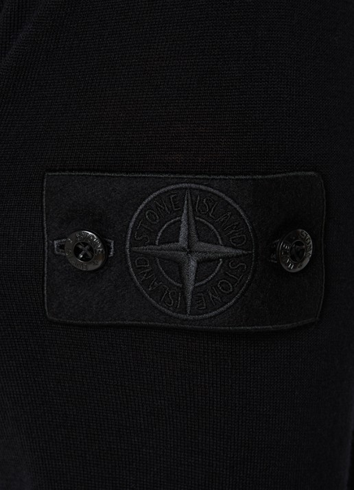 Stone Island 00074 fijngebreide pullover van scheerwol met logo - detail 4 zwart