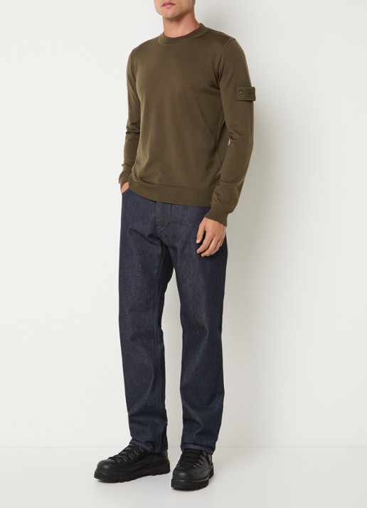 Stone Island 00074 fijngebreide pullover van scheerwol met logo - voorkant 5 legergroen