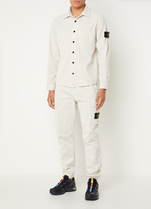 Stone Island 11311 overshirt van corduroy met borstzakken en logo - voorkant 5 creme