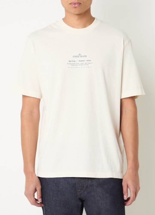 Stone Island 12002 T-shirt met logo- en backprint - achterkant 5 ivoor