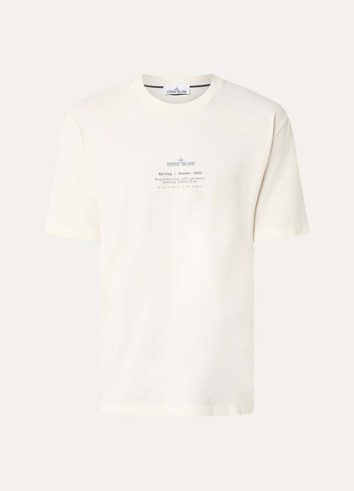 Stone Island 12002 T-shirt met logo- en backprint - voorkant 3 ivoor