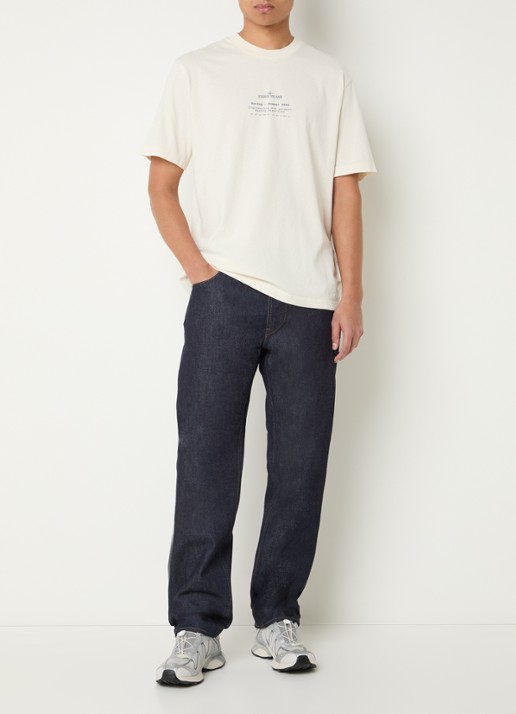Stone Island 12002 T-shirt met logo- en backprint - voorkant 4 ivoor