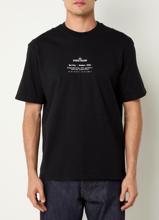 Stone Island 12002 T-shirt met logo- en backprint - achterkant 4 zwart