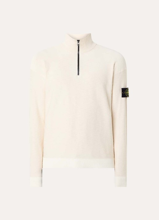 Stone Island 26983 fijngebreide trui met logoborduring - voorkant ivoor