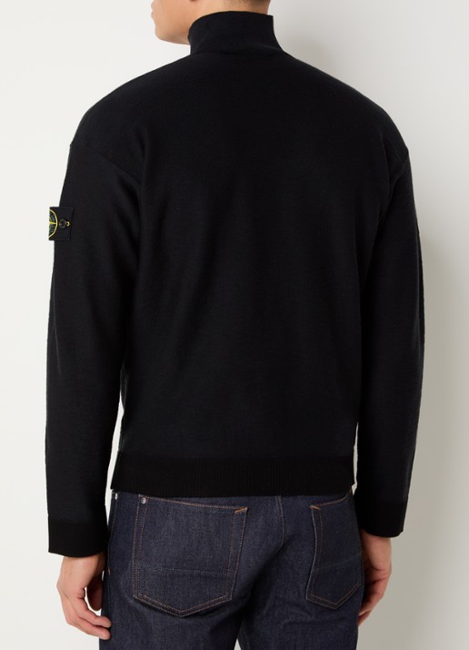Stone Island 26983 fijngebreide trui met logoborduring - achterkant 5 zwart