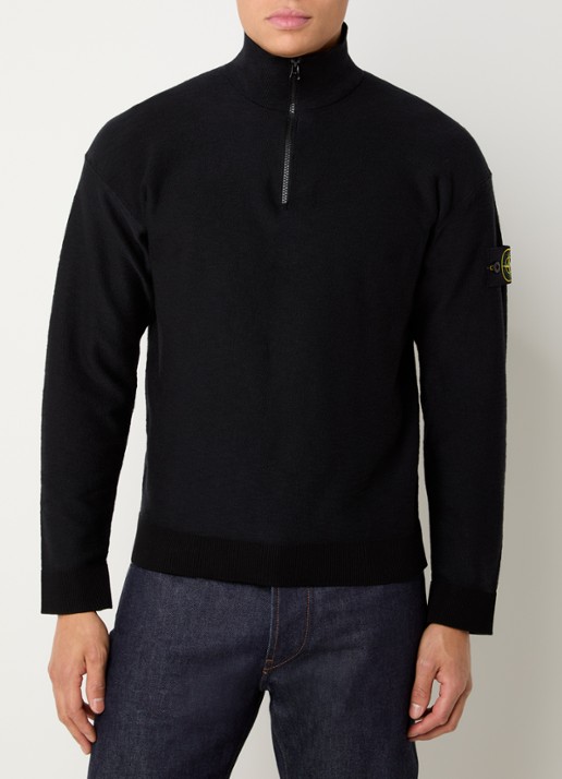 Stone Island 26983 fijngebreide trui met logoborduring - detail 3 zwart