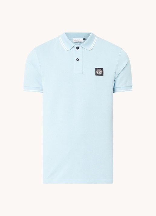 Stone Island 2SC18 slim fit polo van  piqué katoen met logo - voorkant lichtblauw