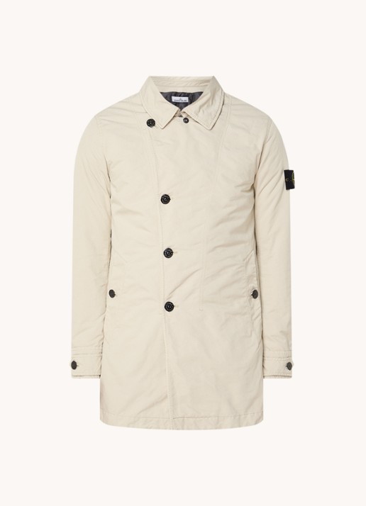 Stone Island 42149 trenchcoat met steekzakken en logo - voorkant beige