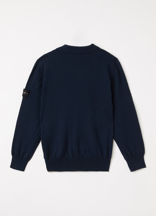 Stone Island 51000 polo met logoborduring - voorkant 3 donkerblauw