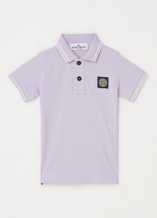 Stone Island 621348 polo van piqué katoen met logoborduring - voorkant lila