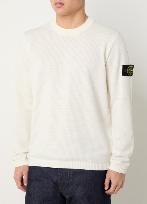 Stone Island 64011 fijngebreide trui met logoborduring