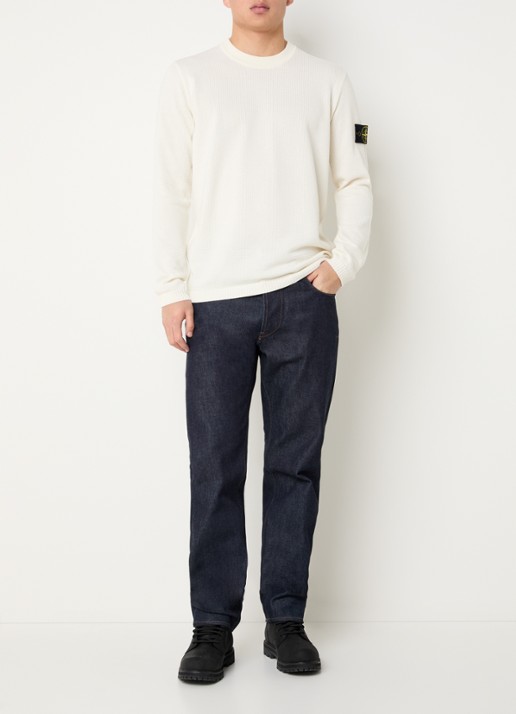 Stone Island 64011 fijngebreide trui met logoborduring - voorkant 2 ivoor