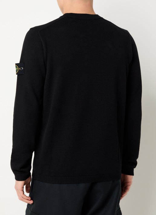 Stone Island 64011 fijngebreide trui met logoborduring - achterkant zwart