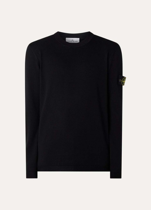 Stone Island 64011 fijngebreide trui met logoborduring - voorkant 4 zwart