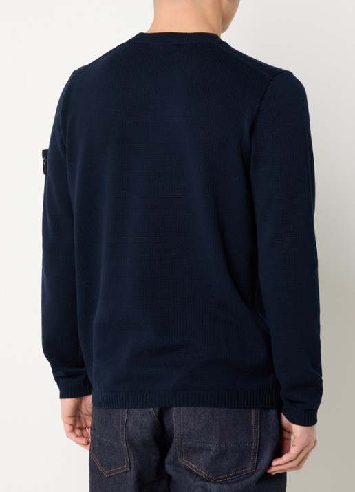 Stone Island 64011 fijngebreide trui met logoborduring - achterkant donkerblauw
