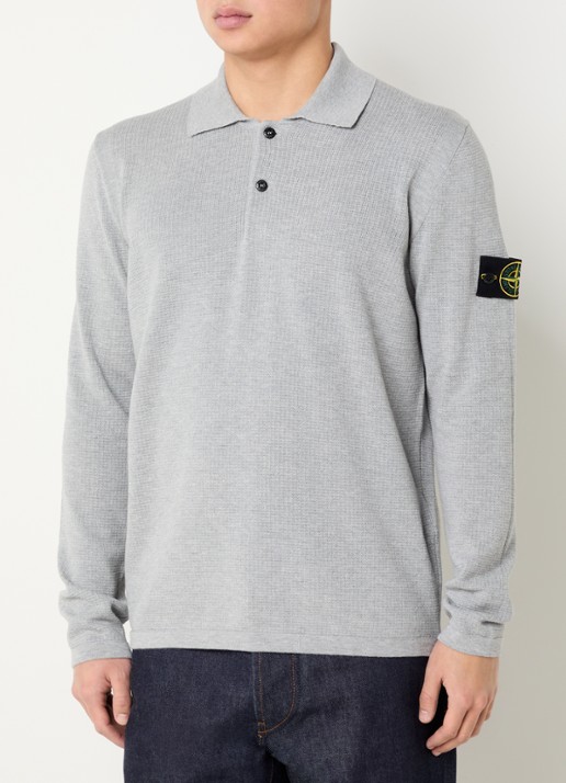 Stone Island 64349 fijngebreide trui met polokraag en logo - detail 4 grijsmele