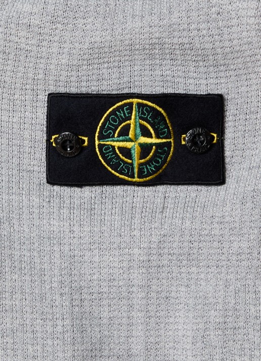 Stone Island 64349 fijngebreide trui met polokraag en logo - detail 5 grijsmele