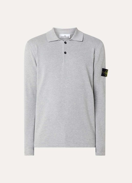 Stone Island 64349 fijngebreide trui met polokraag en logo - voorkant 2 grijsmele