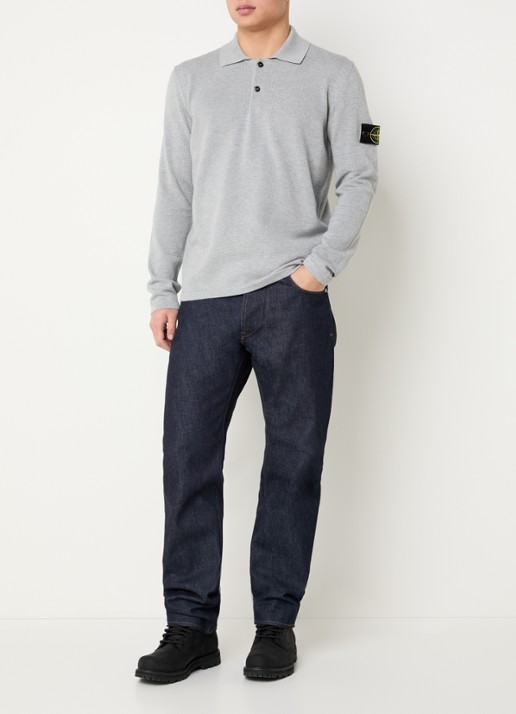 Stone Island 64349 fijngebreide trui met polokraag en logo - voorkant 3 grijsmele