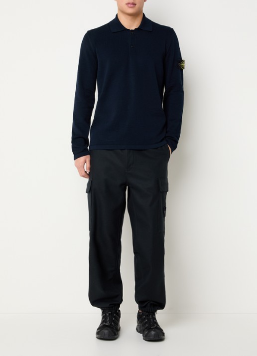 Stone Island 64349 fijngebreide trui met polokraag en logo - voorkant 5 donkerblauw