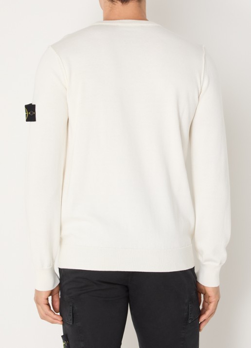 Stone Island 86002 fijngebreide trui met logo - achterkant 5 ivoor