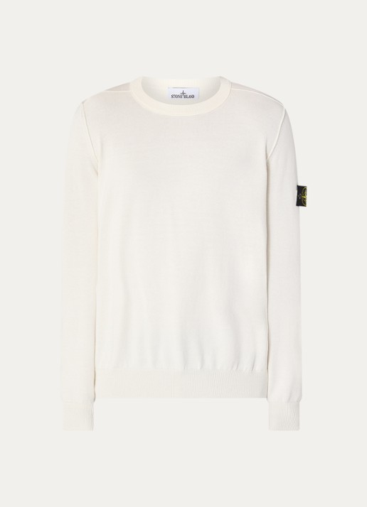 Stone Island 86002 fijngebreide trui met logo - voorkant 3 ivoor