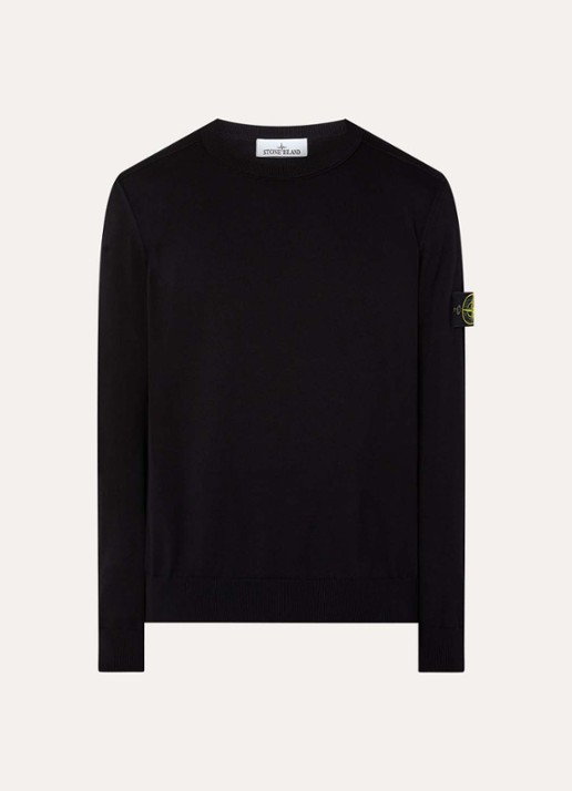 Stone Island 86002 fijngebreide trui met logo - voorkant zwart