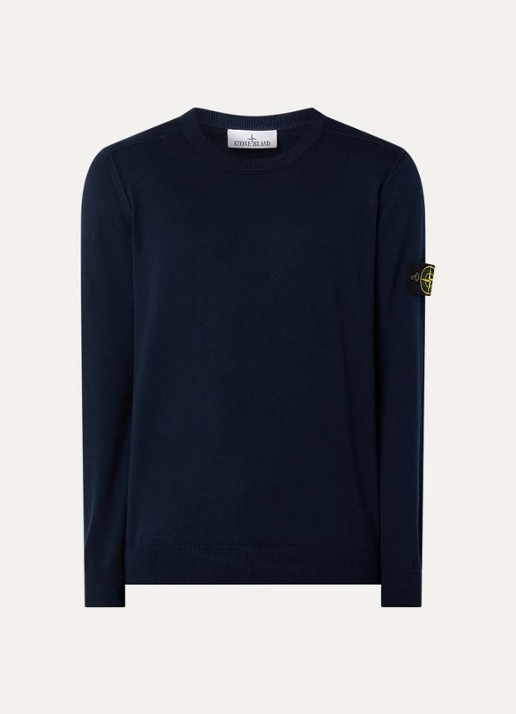 Stone Island 86002 fijngebreide trui met logo - voorkant 4 donkerblauw