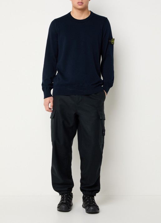 Stone Island 86002 fijngebreide trui met logo - voorkant 5 donkerblauw