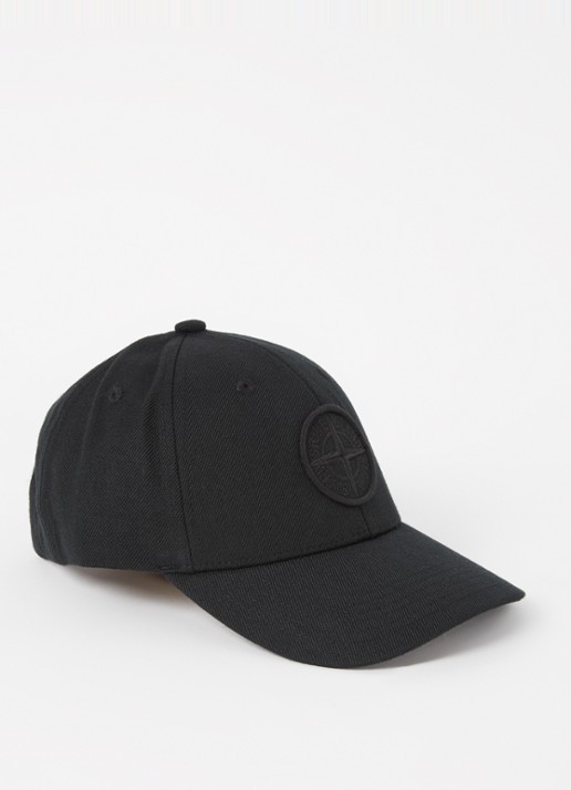Stone Island 99675 pet in wolblend met logoborduring  - voorkant 2 zwart