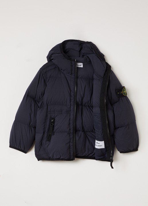 Stone Island Gewatteerd jack met capuchon en ritszakken - voorkant 3 donkerblauw