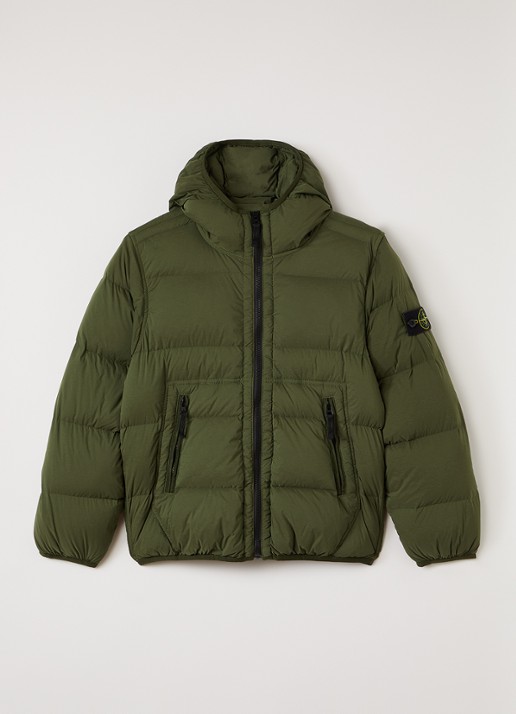 Stone Island Gewatteerd jack met donsvulling - voorkant legergroen